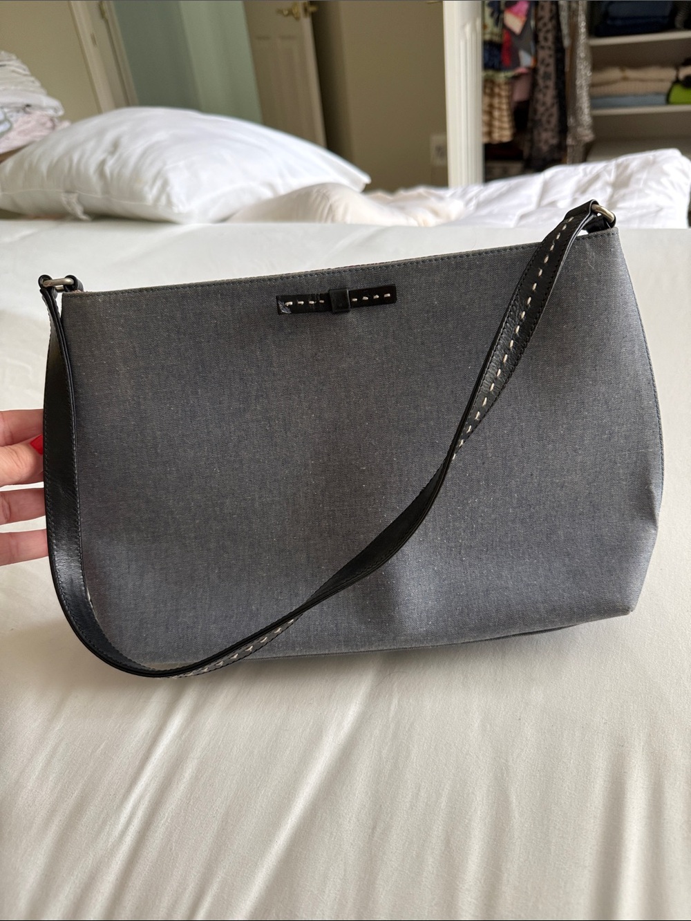kate spade Gray Shoulder Bag with Black Strap